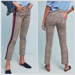 MOTHER The Insider High-Rise Plaid Skinny Ankle Jeans Stripes Blue Red Sz 28